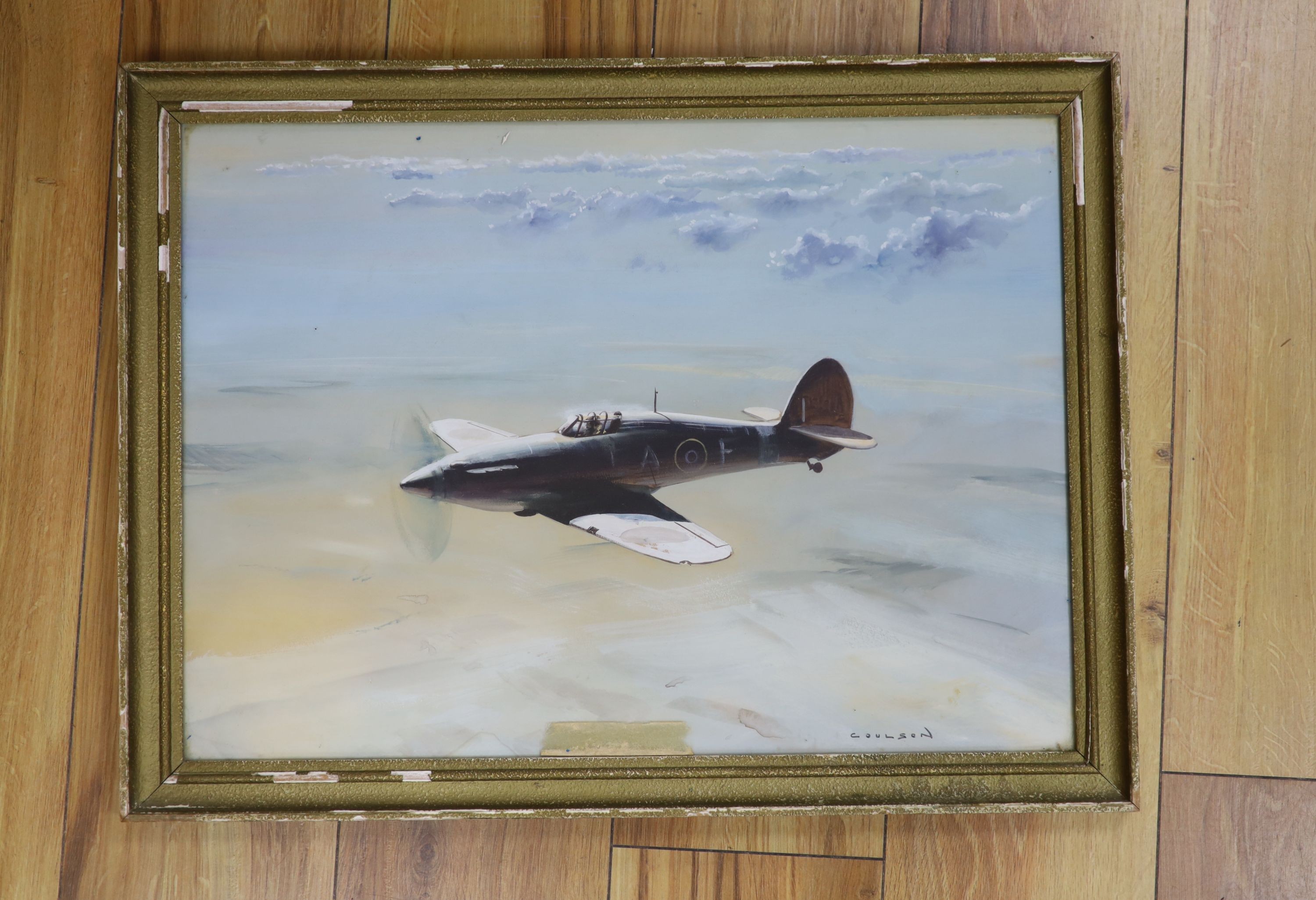 Gerald Coulson (1926-), gouache, Hurricane in flight, signed, 37 x 52cm